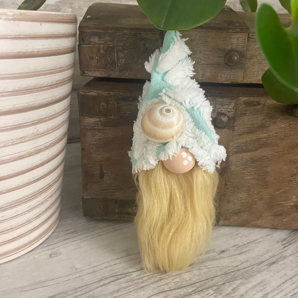 SOLD ❌Vintage Beach Shell Aqua Chenille Silver Plated Spoon Gnome Ornament Faux - Picture 2 of 12